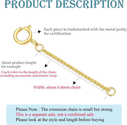 10k Real Gold 1'/1.5'/2'/3'/4' Necklace Extender Chain, Durable Strong Removable Gold Chain Extender, 10k Gold Adjustable Extension Chain for Necklace Bracelet Anklet