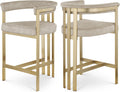 Meridian Furniture 596Stone-C Marcello Collection Modern | Contemporary Velvet Upholstered Counter Height Stool with Brushed Brass Iron Frame, 22.5' W x 20' D x 35.5' H, Stone, Set of 2