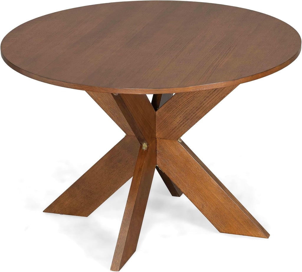 Christopher Knight Home Taliyah Round Dining Table for 5, MDF Round Top Modern Kitchen Table, Premium Quality Farmhouse Dining Room Table, Wooden Accent Table, Brown