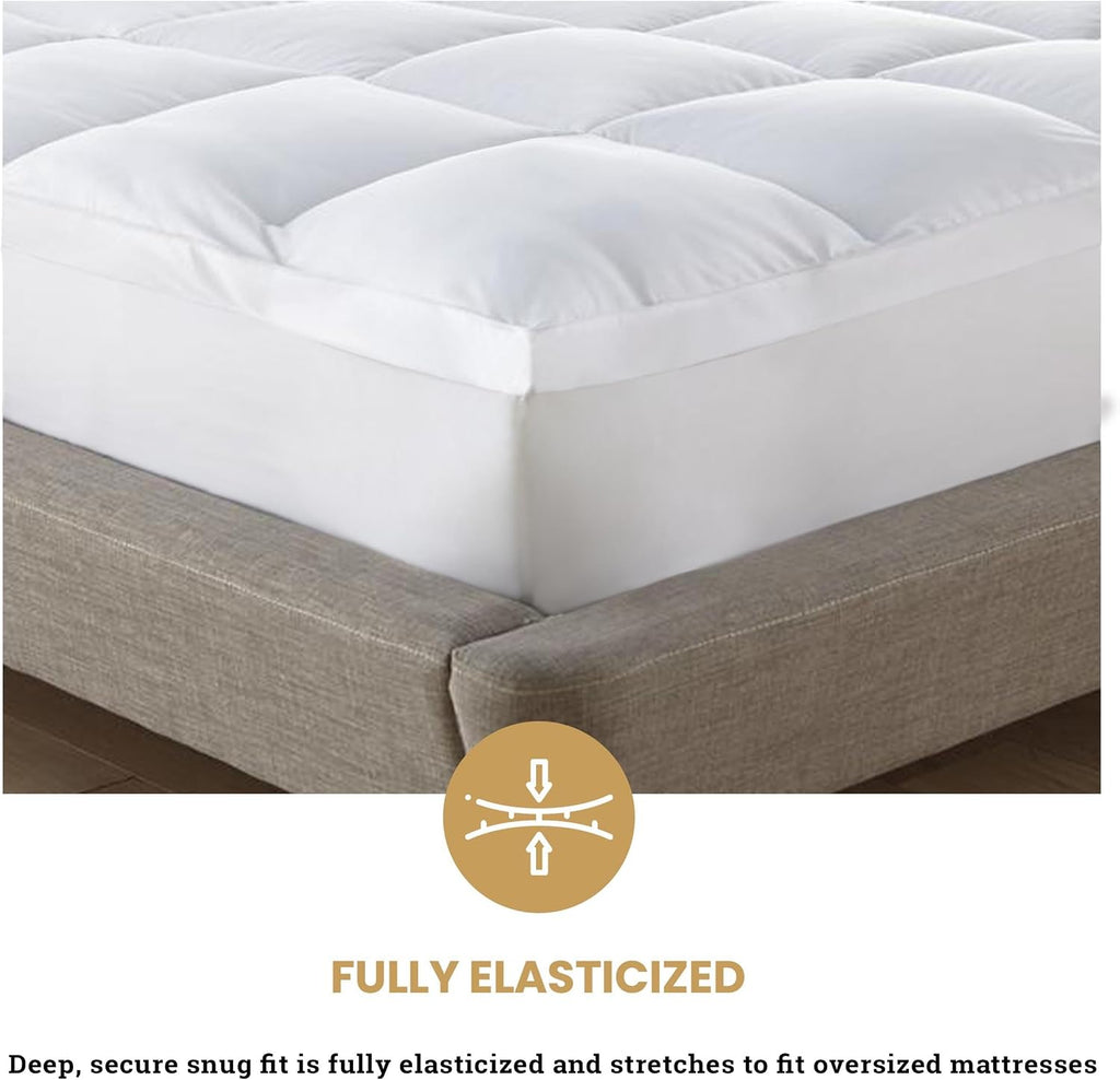 Superior Mattress Topper, Down Alternative, 2 Inch Deep Sized Bed Pillow Top, Comfort Pad, Fluffy Mattress-Topper Protector, Plush Cooling Extra Soft, Hotel Quality, California King, White