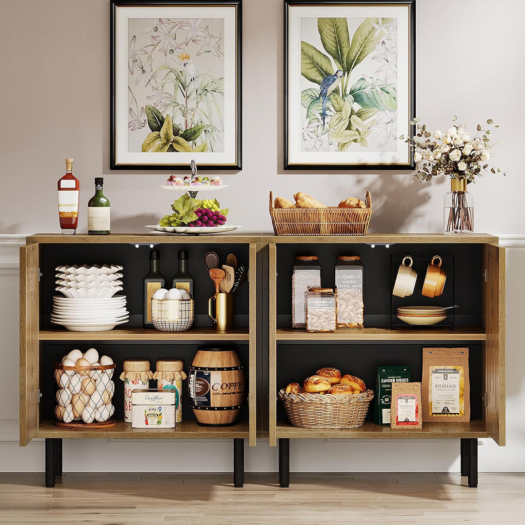 Tribesigns Set of 2 Sideboard Buffet with Storage, 59' Buffet Sideboard Cabinet with Adjustable Shelves, Accent Storage Cabinet for Living Room, Natural