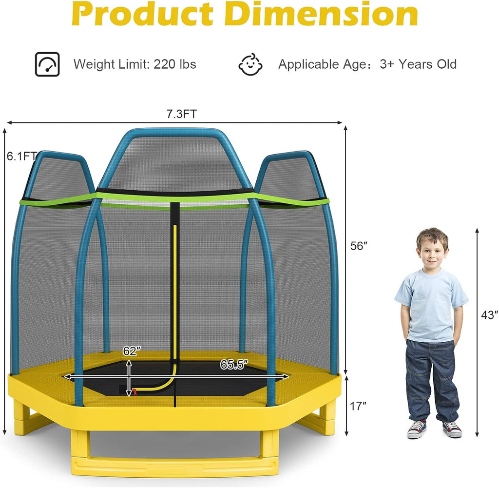 GYMAX Trampoline for Kids, 7FT Toddler Trampoline with Safety Enclosure Net & Seamless Spring Pad, Heavy Duty Small Indoor/Outdoor Trampoline for Boys, Girls Age 3+