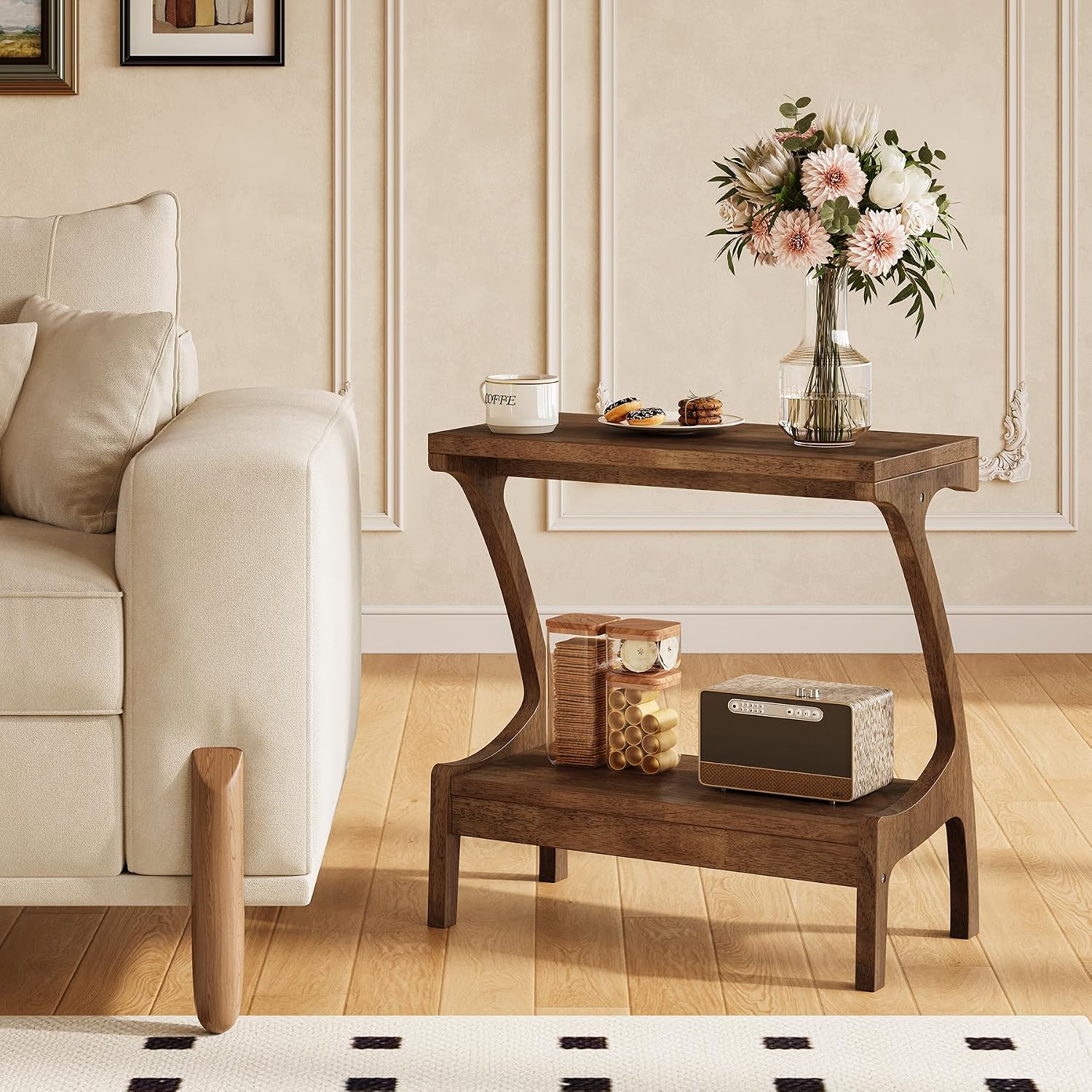 Solid Wood End Table with Storage Shelf, Small Accent Table for Living Room, Bedroom, or Office, Easy Assembly, Compact Side Table for Tight Spaces