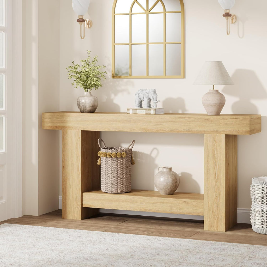 Farmhouse Console Table, Wooden Entryway Table with Storage, Rectangular Narrow Sofa Table Behind The Couch, Entry Table Foyer Hallway Table for Entrance, Hallway, Living Room