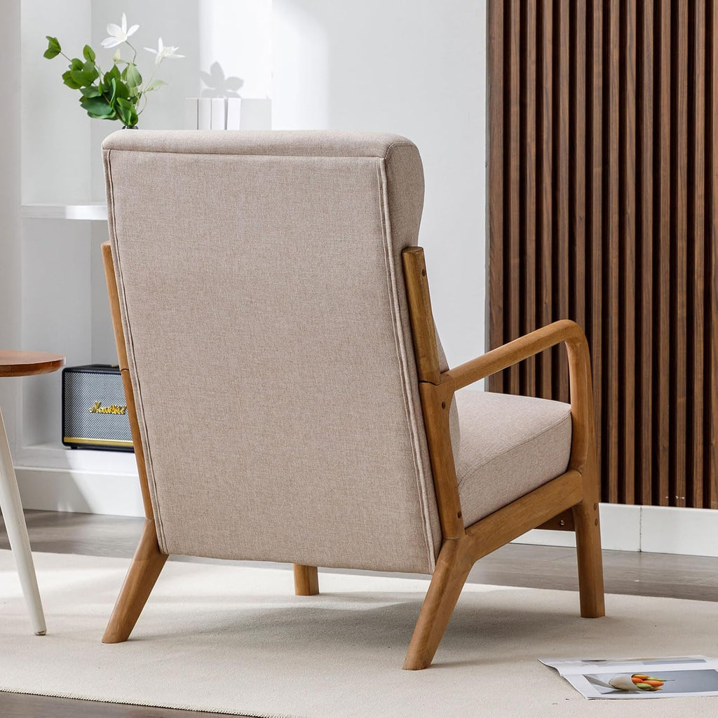 ANJ Mid Century Modern Accent Chair with High Back, Single Lounge Armchair with Solid Wood Frame, Comfy Reading Chair for Living Room, Easy Assembly