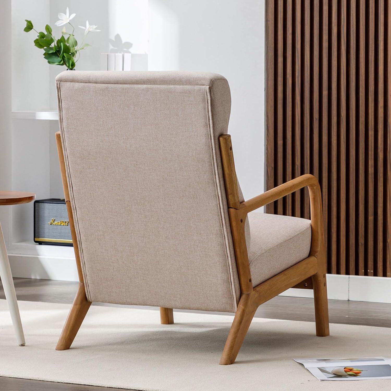 ANJ Mid Century Modern Accent Chair with High Back, Single Lounge Armchair with Solid Wood Frame, Comfy Reading Chair for Living Room, Easy Assembly