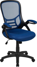 Flash Furniture Porter High-Back Swivel Office Chair with Adjustable Lumbar Support and Seat Height, Ergonomic Mesh Desk Chair with Flip-Up Armrests, Blue/Black