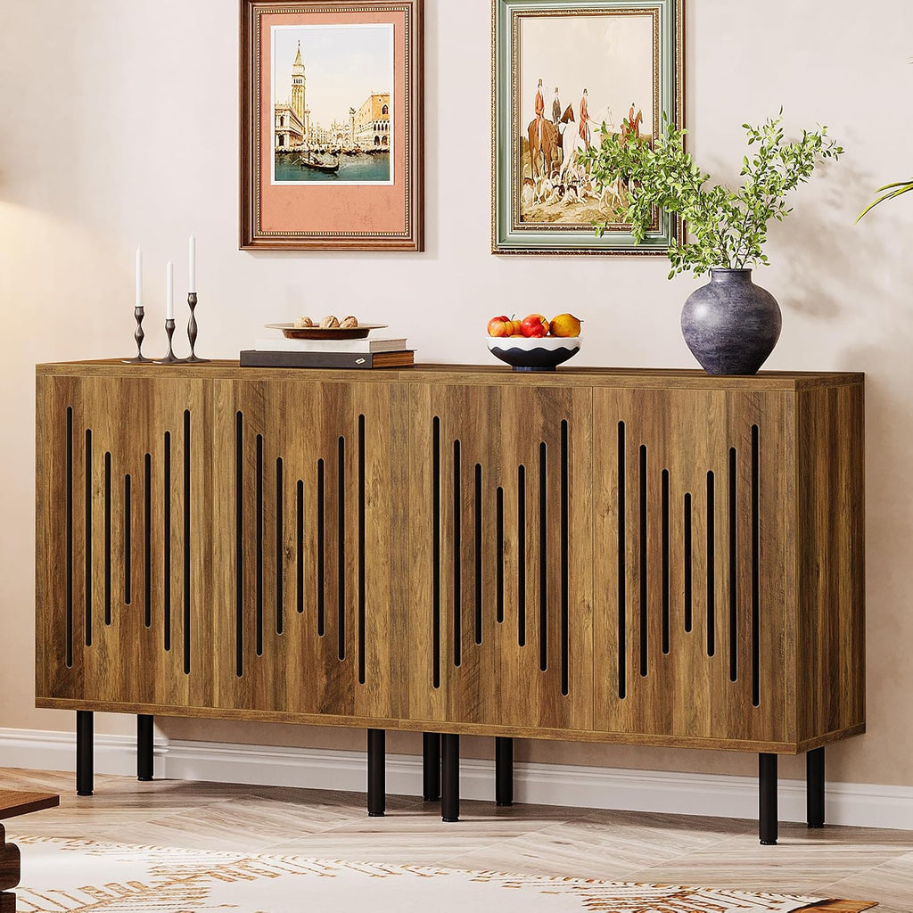 Tribesigns Set of 2 Sideboard Buffet with Storage, 59' Buffet Sideboard Cabinet with Adjustable Shelves, Accent Storage Cabinet for Living Room, Rustic Brown