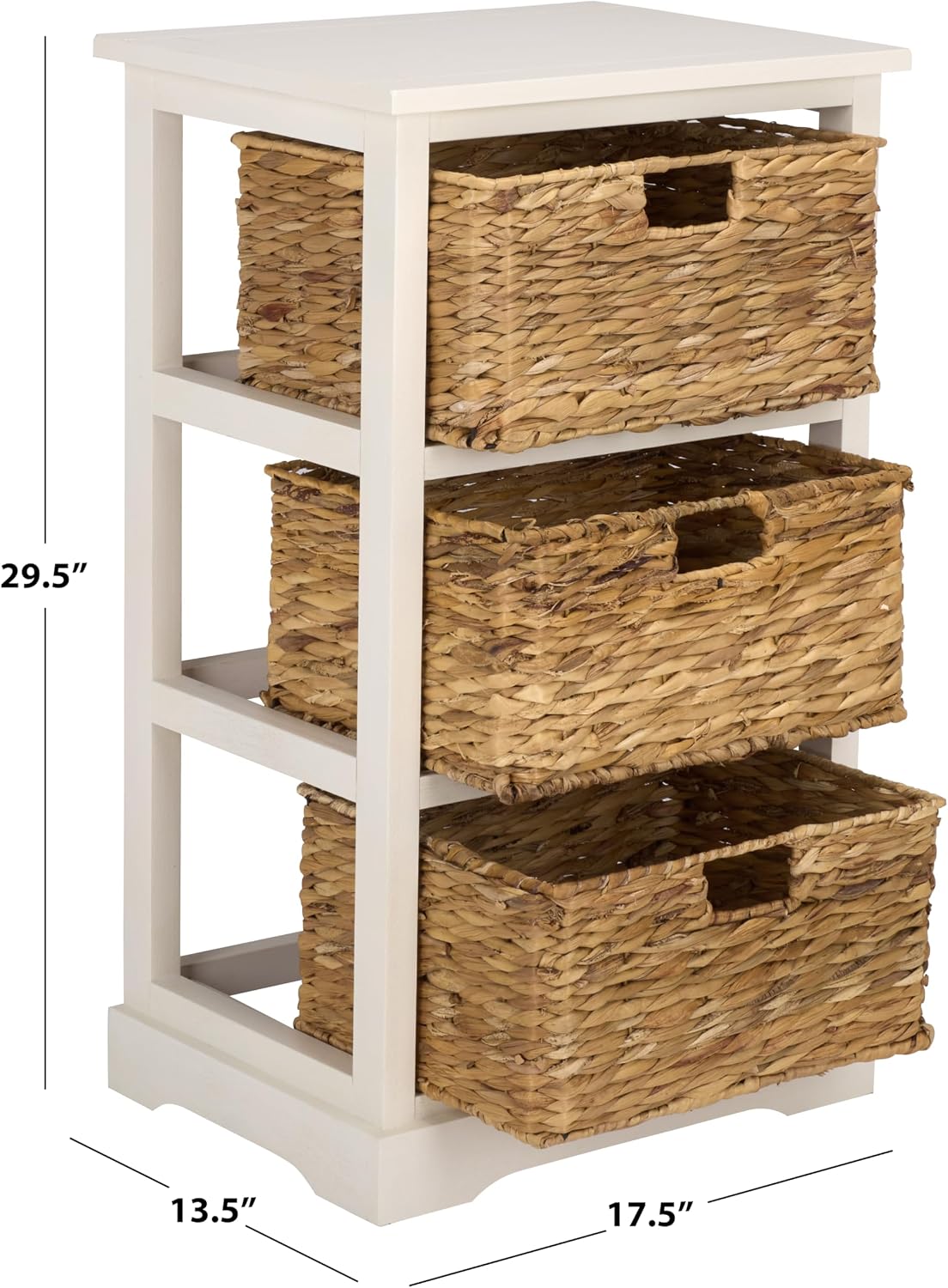 SAFAVIEH Furniture - Halle 3-Basket Side Table - Ivory - Solid Wood - Coastal Basket Storage Design - Ideal for Living Room, Entryway, 17.5' W x 13.5' D x 29.5' H - Fully Assembled (AMH5738K)