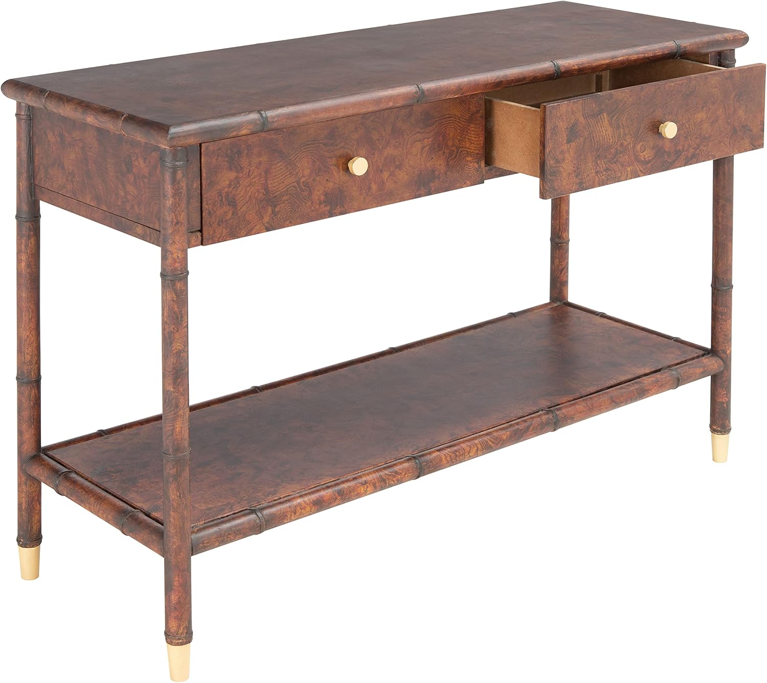 SAFAVIEH Home Collection Tudor Dark Brown/Gold 2-Drawer Lower Shelf Console Table (Fully Assembled)