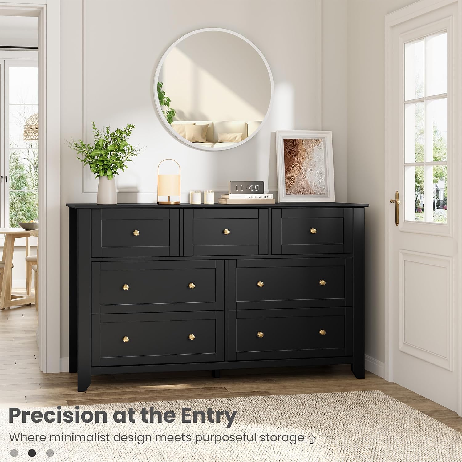 IDEALHOUSE Black 7 Drawer Dresser for Bedroom, 54' Wide Dresser with Deep Drawers & Metal Knobs, Modern Large Wooden Chests of Drawers for Entryway, Hallway