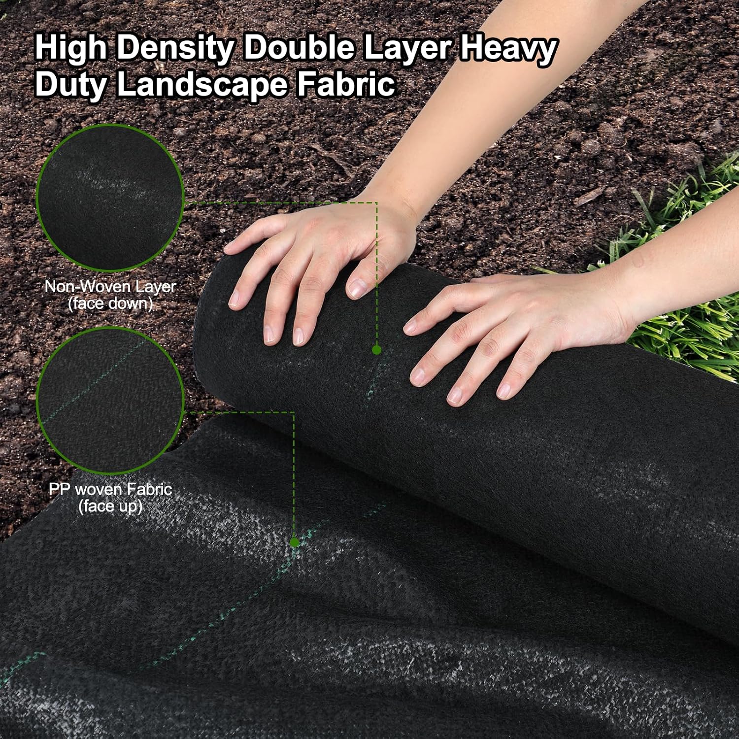 Jevrench 5oz Weed Barrier Landscape Fabric Heavy Duty, 6ft x 250ft Dual-Layer Premium Garden Landscaping Fabric, Ground Cover Weed Control Fabric Outdoor Weed Mat Garden Lawn Fabric