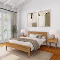 Plank+Beam Solid Wood Queen Bed Frame with Panel Headboard, Modern Queen Platform Bed with Wood Slat Support, No Box Spring Needed, Pecan