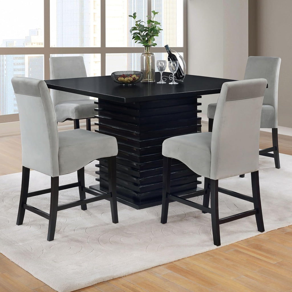 Coaster Home Furnishings - Stanton - 5-Piece Counter Height Dining Set - Square Wood Table with 4 Grey Upholstered Chairs - Dining Room & Kitchen - Black - 102068-S5