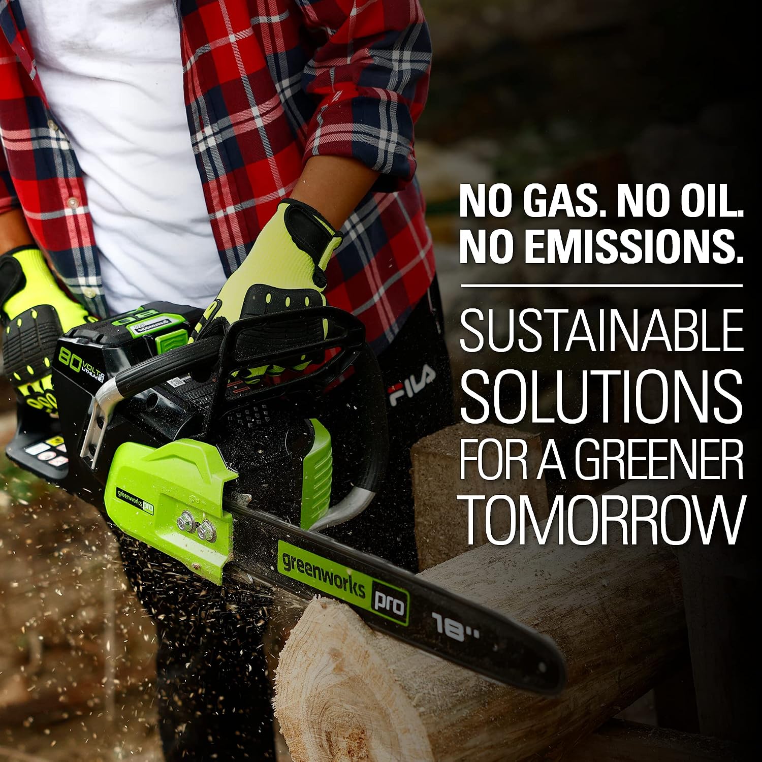 Greenworks 80V 18' Brushless Cordless Chainsaw (Great For Tree Felling, Limbing, Pruning, and Firewood) / 75+ Compatible Tools), 2.0Ah Battery and Rapid Charger Included