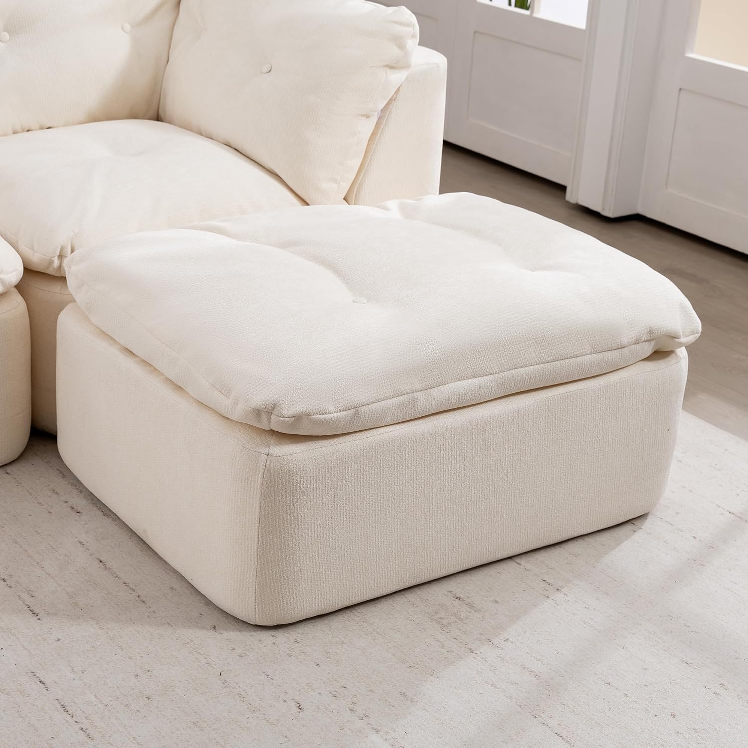 Tufted Cushions Cloud Sectional Boneless Sectional Sofa with Movable Ottoman, 112' Oversized Modular Convertible L Shaped Corner Couch with Deep Seat,Memory Foam Compressed Sofa