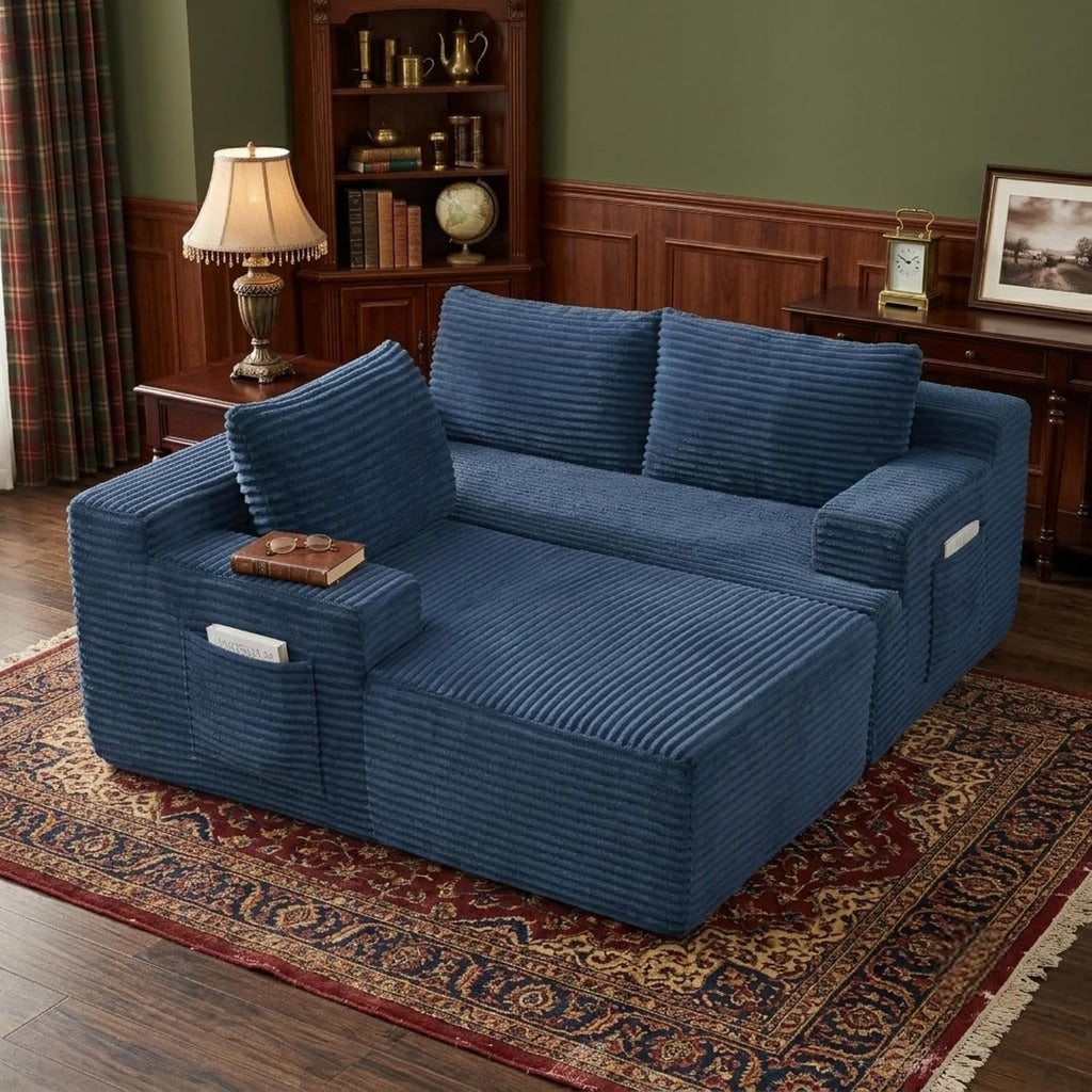 96' Corduroy Sectional Sofa Boneless Couches for Living Room - L Shaped Compressed Cloud Couch with Left Facing Chaise Lounge and Side Pockets