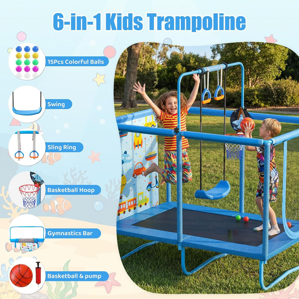 Mini Toddler Indoor Trampoline for Kids, Outdoor Toys Baby Kids Trampoline with Swing, Gymnastics Bar, Birthday Gifts for Boy Girl Age 1-8