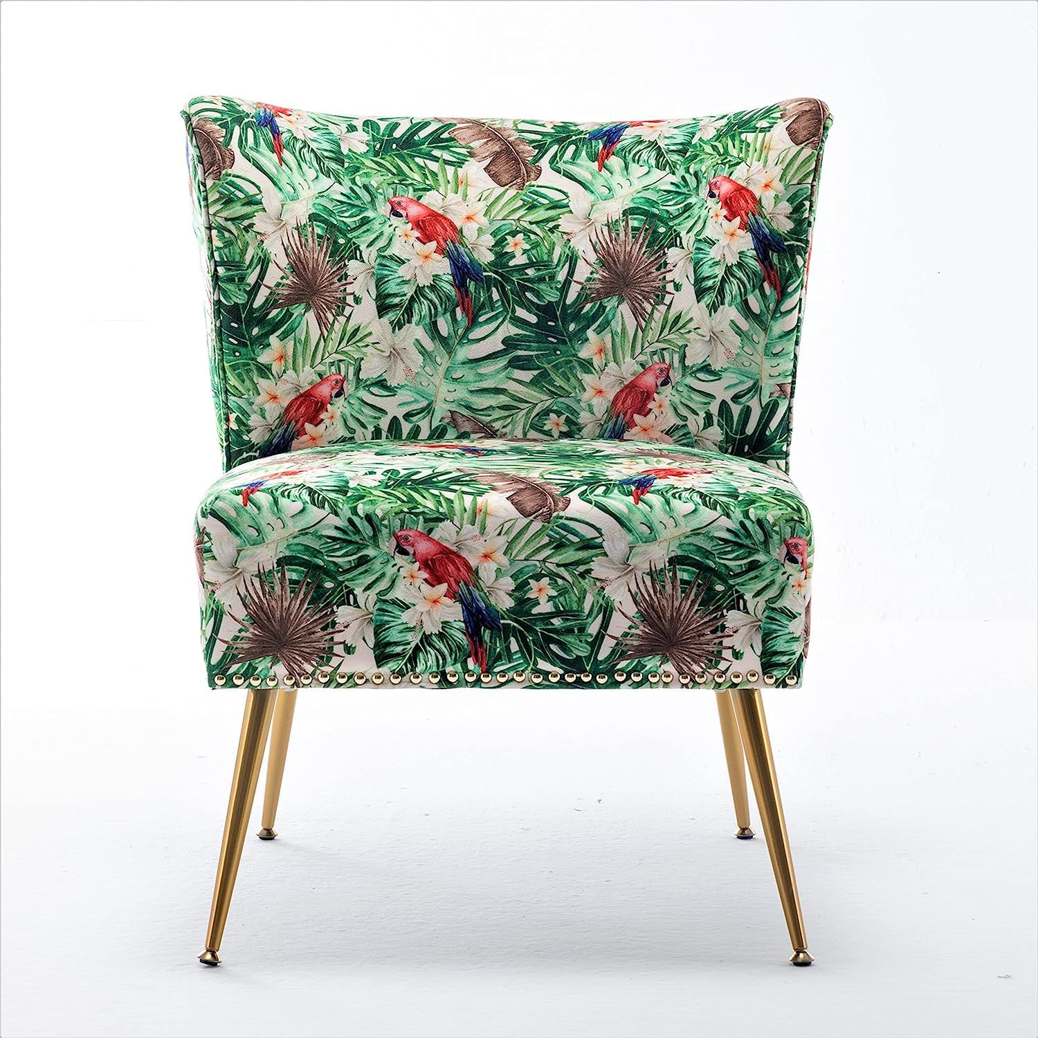 Container Furniture Direct Thia Armless Accent Chair for Living Room, Elegant Seat with Nailhead Trim, Gold Metal Legs and Comfortable Curved Back, 28' D x 25' W x 29.5' H, 06 Floral Print