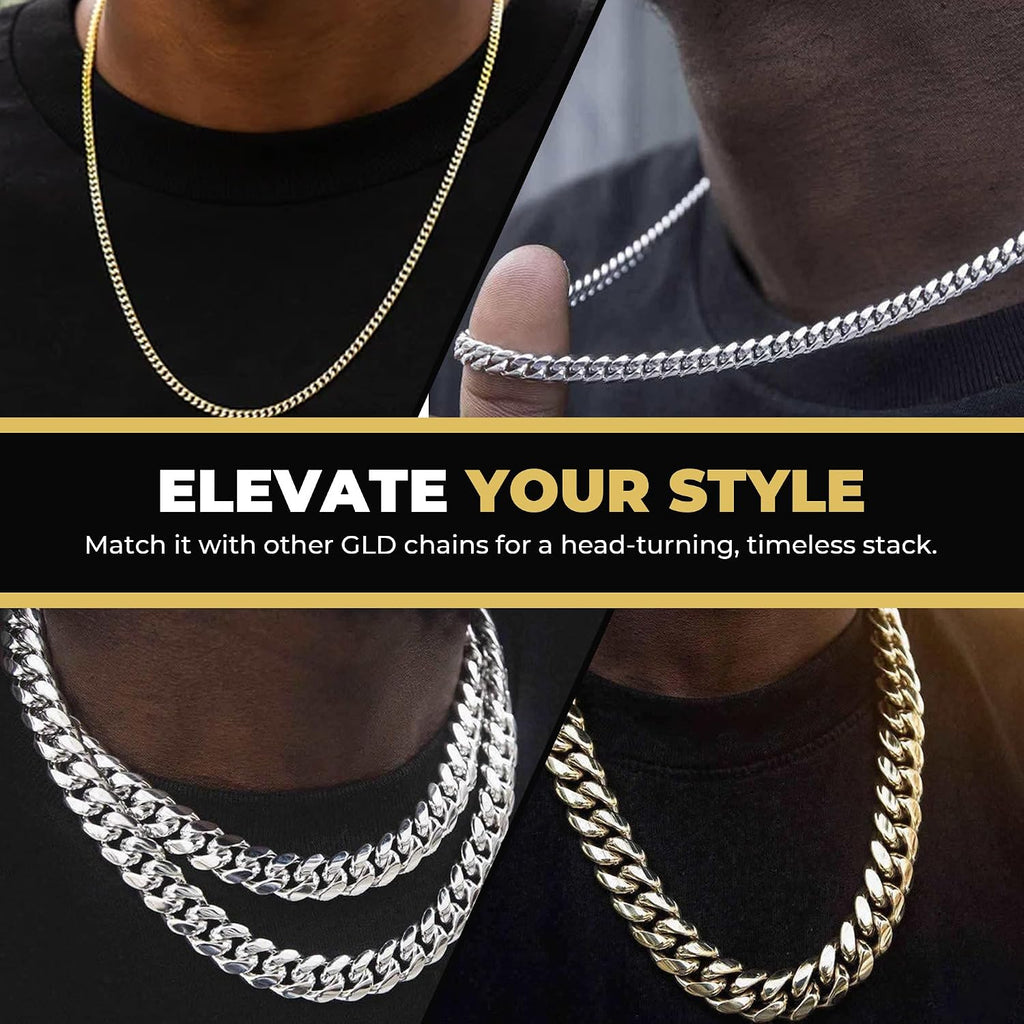 GLD Cuban Link Chain for Men and Women - Gold-Plated Micro Cuban Chain with Premium Storage Travel Pouch - Snatch-Proof Clasp, Sweat-Proof and Fade-Resistant - Lifetime Quality, Designed in Miami