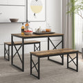 VECELO Kitchen Dining Table Benches Set for 4, 43.3' Wooden Dinette with 2 Benches, Heavy-Duty Dining Room Table for Small Space, Breakfast Nook, Brown
