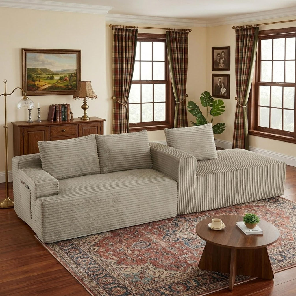 96' Right Facing Sectional Sofa Boneless Couches for Living Room - L Shaped Compressed Cloud Couch with Deep Seat in A Box