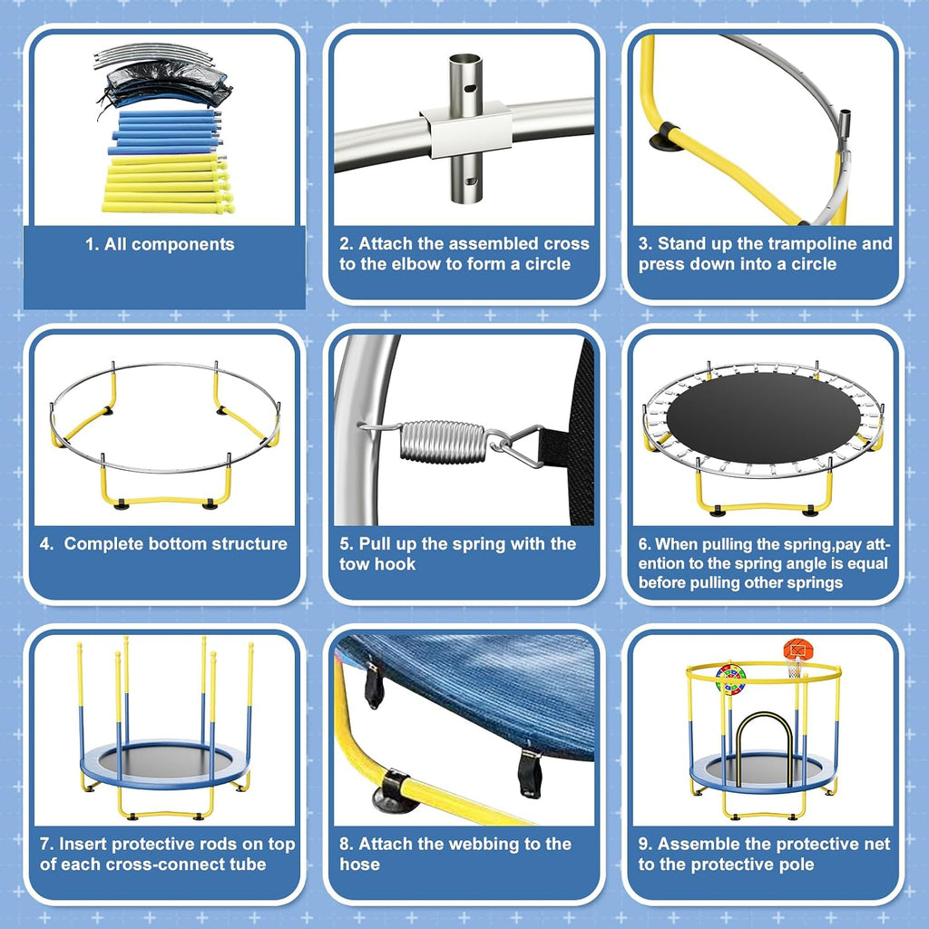 6FT Indoor Trampoline for Kids Ages 1-8, 72' Mini Toddler Indoor & Outdoor Trampoline with Safety Enclosure Net, Basketball Hoop & Dart Board, Birthday Gifts for Boys & Girls, Baby Toddler