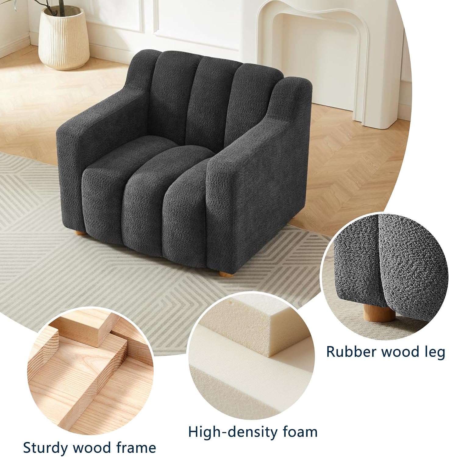Mofolit Modern Accent Chair w/Chenille Fabric, 40' Wide Upholstered Single Sofa Armchair w/Deep seat for Bedroom,Apartment,Living Room Reading Room (1, Dark Gray)