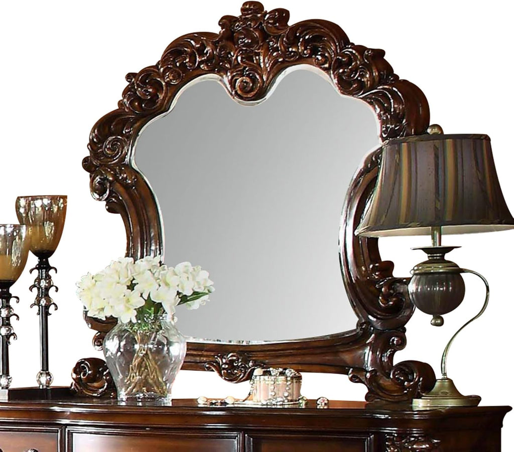 Acme Vendome Traditional Arched Top Wood Frame Mirror in Cherry