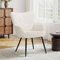 MALOL Mid-Century Modern Beige Sherpa Accent Chair, Upholstered Armchair for Living Room/Bedroom/Reading Corner, Curved Back & Padded Seat, High-Density Cushion, Metal Legs, Soft Cozy Fabric