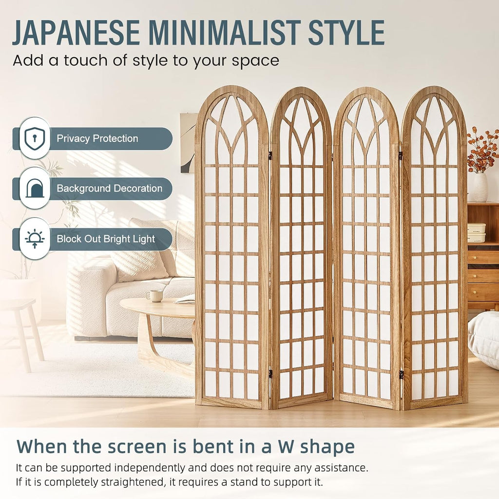 4 Panel Japanese Room Divider and Folding Privacy Screen, Shoji Screen Room Divider, Partition Divider for Room Separation, Portable Shoji Screen for Home Office Restaurant - Natural