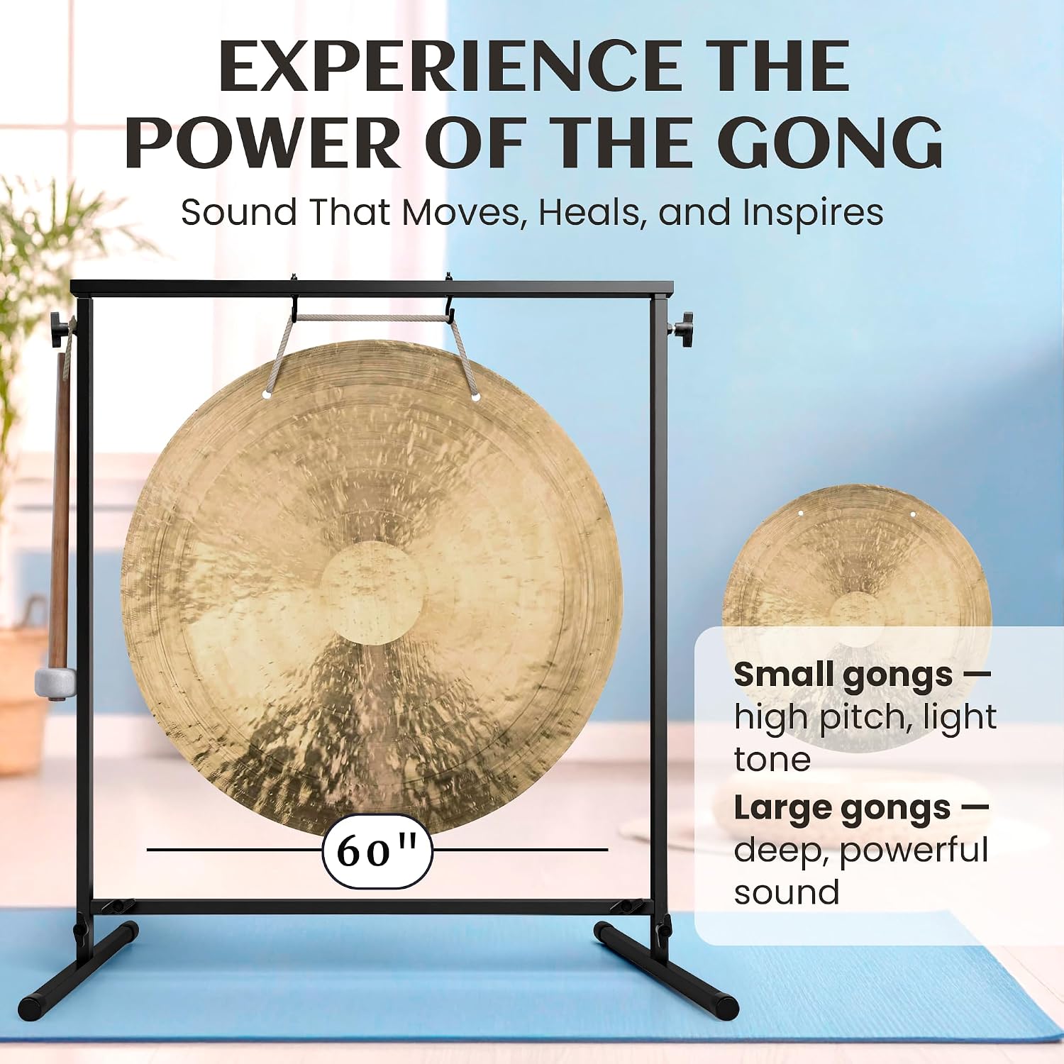 The Gong Shop Handcrafted Chinese Gong - Rich Wash & Deep Resonant Tones for Meditation, Sound Healing, Yoga or Home Decor - Stand Not Included (60' Wind Gong)