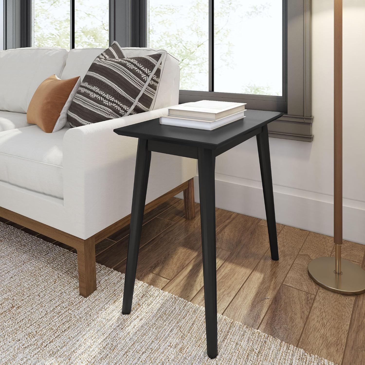 Plank+Beam Mid Century Modern Rectangular Side Table, End Table for Living Room, Wooden Bedside Table, Small End Table for Office Space, Black