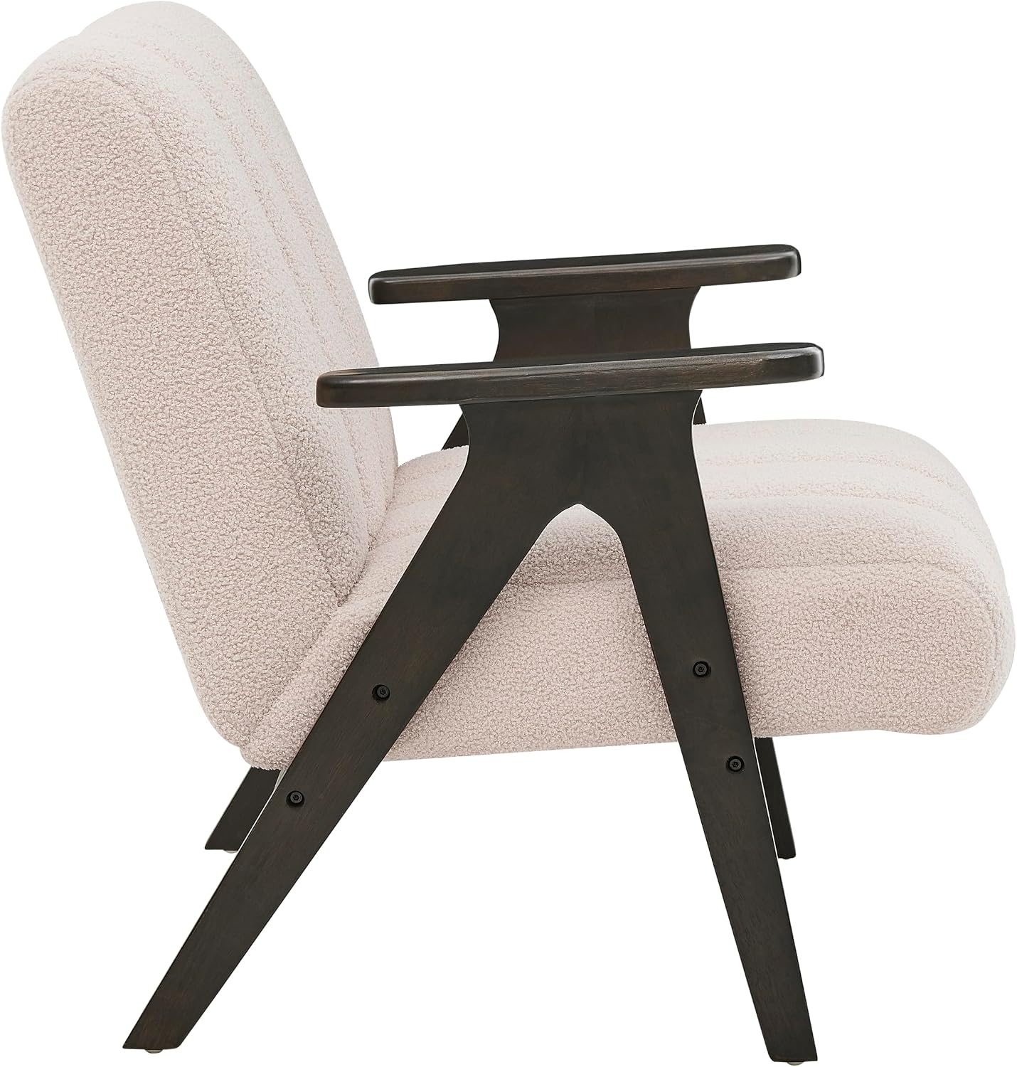 Roundhill Furniture Rella Modern Teddy Sherpa Accent Chair with Espresso Wood Frame, Beige