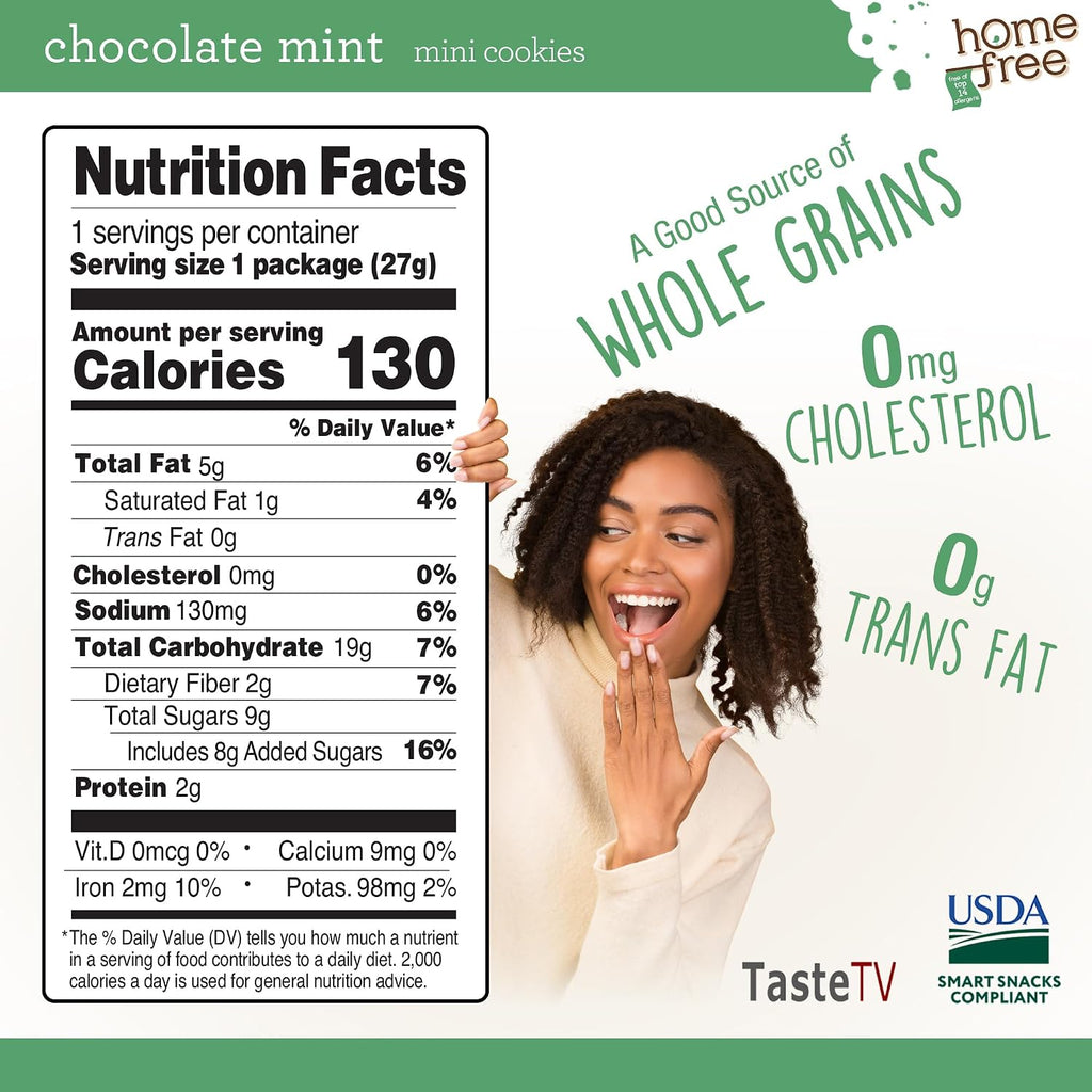 Homefree Chocolate Mint Mini Cookies, Gluten Free, Nut Free, Vegan, Individually Wrapped Packs, School Safe and Allergy Friendly Snack, 0.95 oz. (Pack of 64)