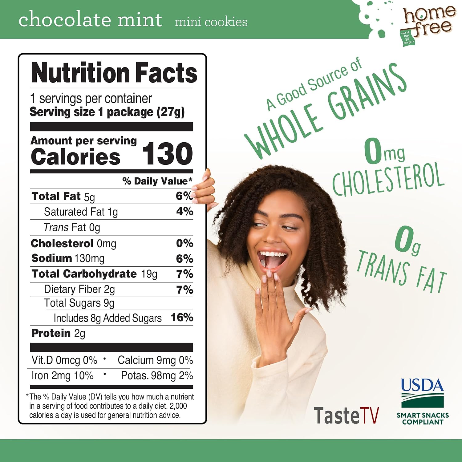 Homefree Chocolate Mint Mini Cookies, Gluten Free, Nut Free, Vegan, Individually Wrapped Packs, School Safe and Allergy Friendly Snack, 0.95 oz. (Pack of 64)