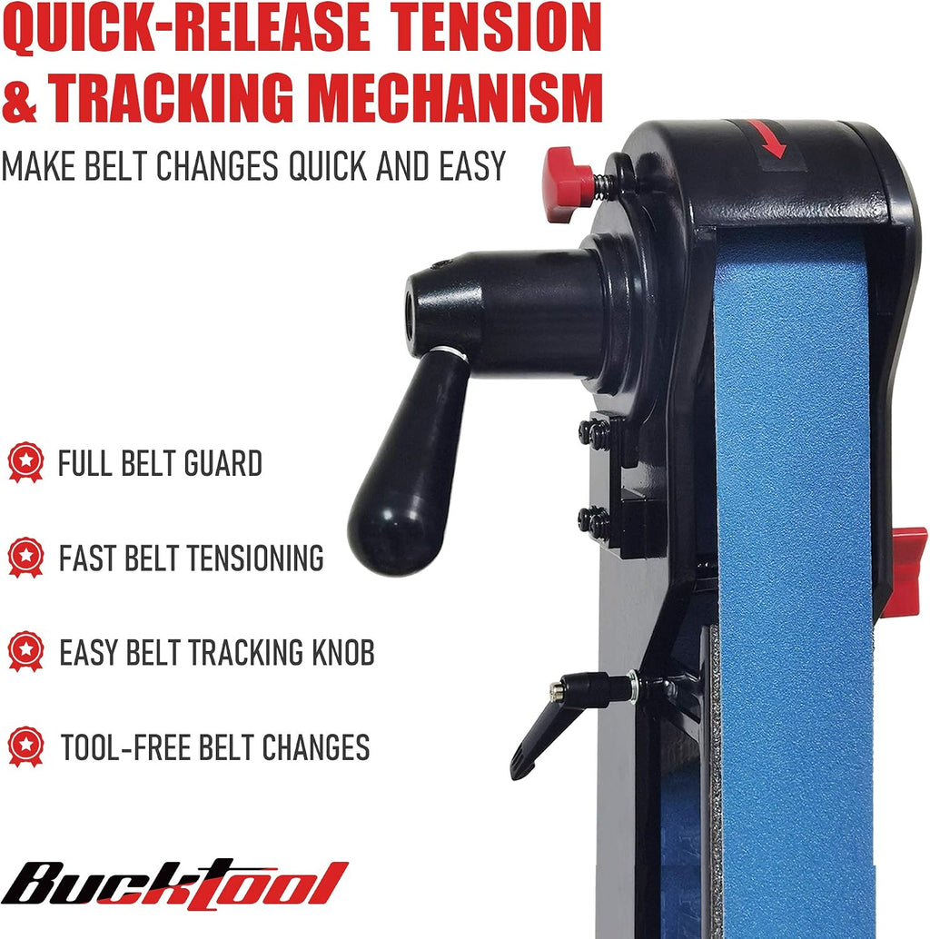 Bucktool 2 x 42 Belt Sander and 6 Inch Bench Grinder Combo, 1/2 HP 3.5 Amp Knife Sharpener for Knife Making, Metalworking, Woodworking, Benchtop Belt Grinder with Large Work Table