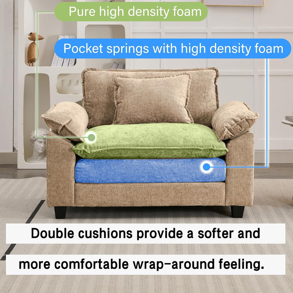 Oprisen Modular Sectional Sofa, Comfy Cloud Couch Sectional Sofa, Chenille Sofa Sleeper Deep Seat Sofa with Throw Pillows for Living Room (Khaki, 53'- Single Seat)