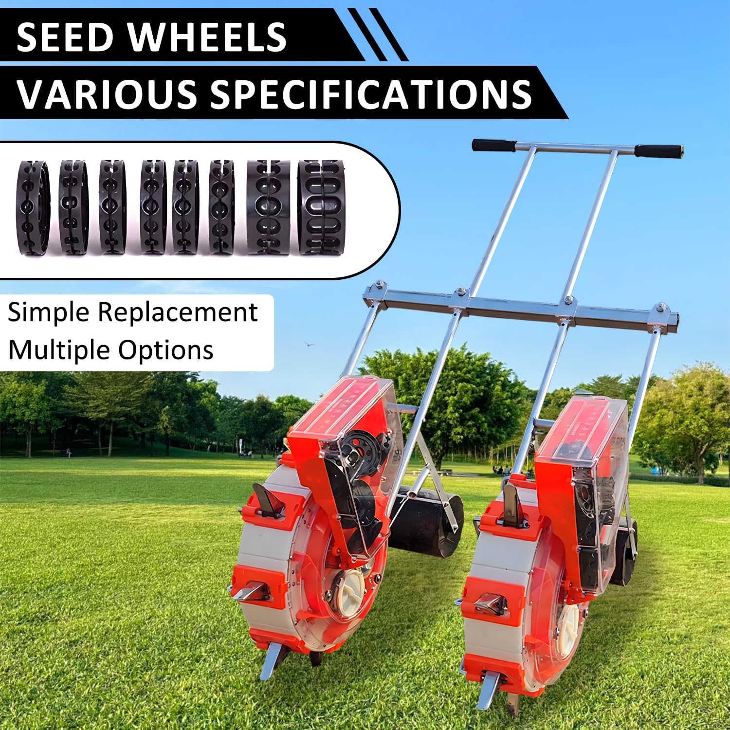 Garden Push Seeder Planter, Portable Hand-Push Dual Row Seeder, Precision Planter for Corn, Soybean, Peanut,Garden/Farm Use,8 Mouths (7 Mouths