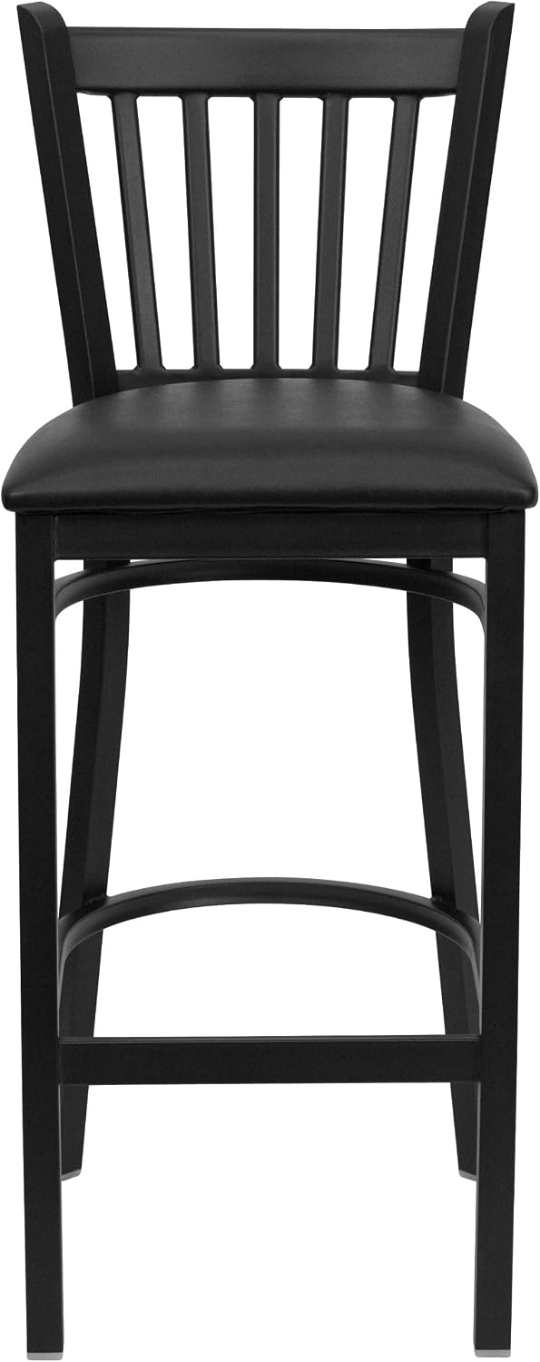 Flash Furniture HERCULES Series Black Vertical Back Metal Restaurant Barstool - Black Vinyl Seat (Pack of 1)