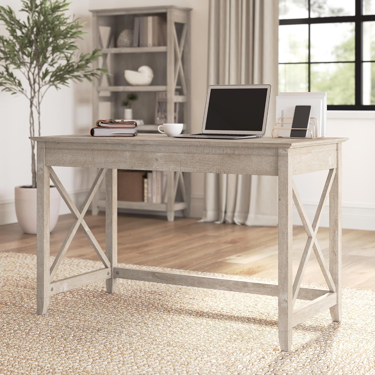 Bush Home Key West Writing Desk for Home Office in Washed Gray | 48W Small Modern Farmhouse Table
