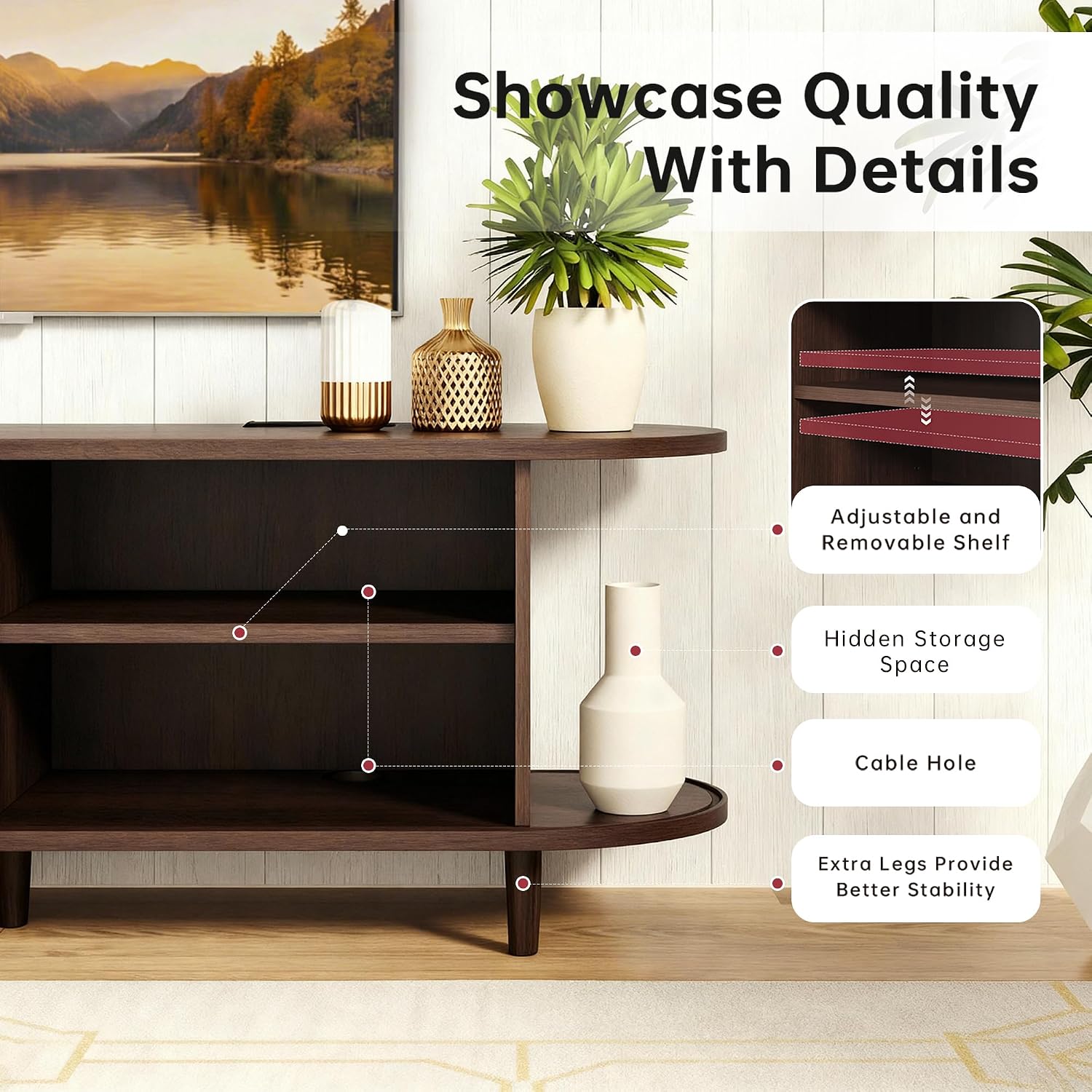 MXV 70' Mid-Century Modern TV Consoles with Sliding Doors, TV Stand with Power Outlet, Fluted Entertainment Center with Adjustable Shelves, for Living Room