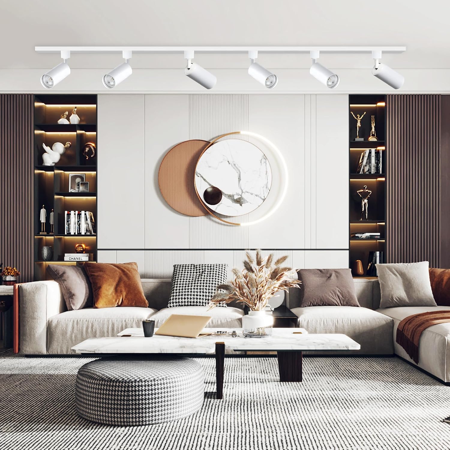 Plug in 3CCT White Track Lighting Complete Kit with 4*3.28FT H Track Light Rails and 120V 12x10W GU10 Track Lighting Heads Brightness Dimmable Ceiling Spotlight Fixture for Accent Lighting