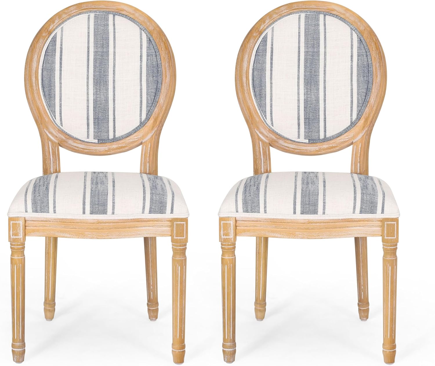 Christopher Knight Home Phinnaeus Dining Chair Set, Set of 2, Rubberwood, Dark Blue Line + Natural