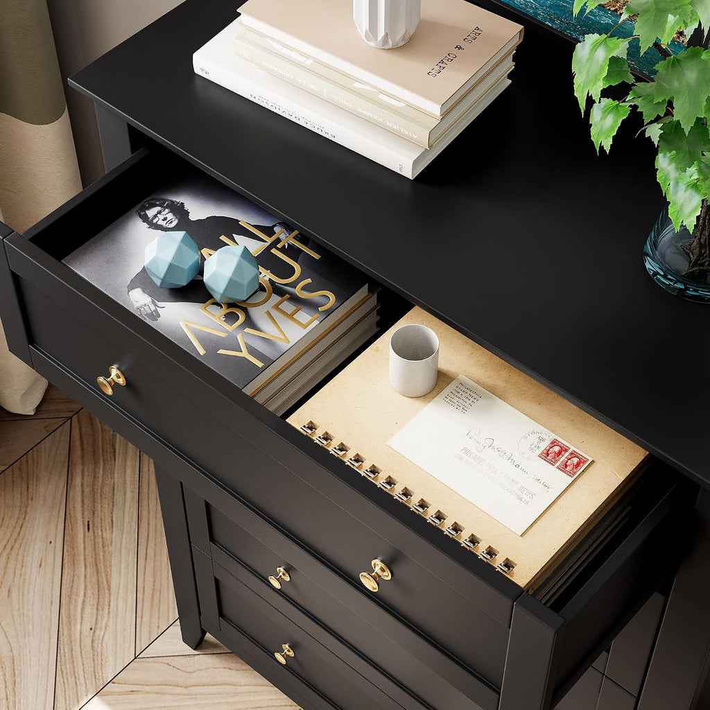 IDEALHOUSE Black 5 Drawer Dresser for Bedroom, Tall Dresser with Deep Drawers & Metal Knobs, Modern Wooden Chests of Drawers for Entryway, Hallway