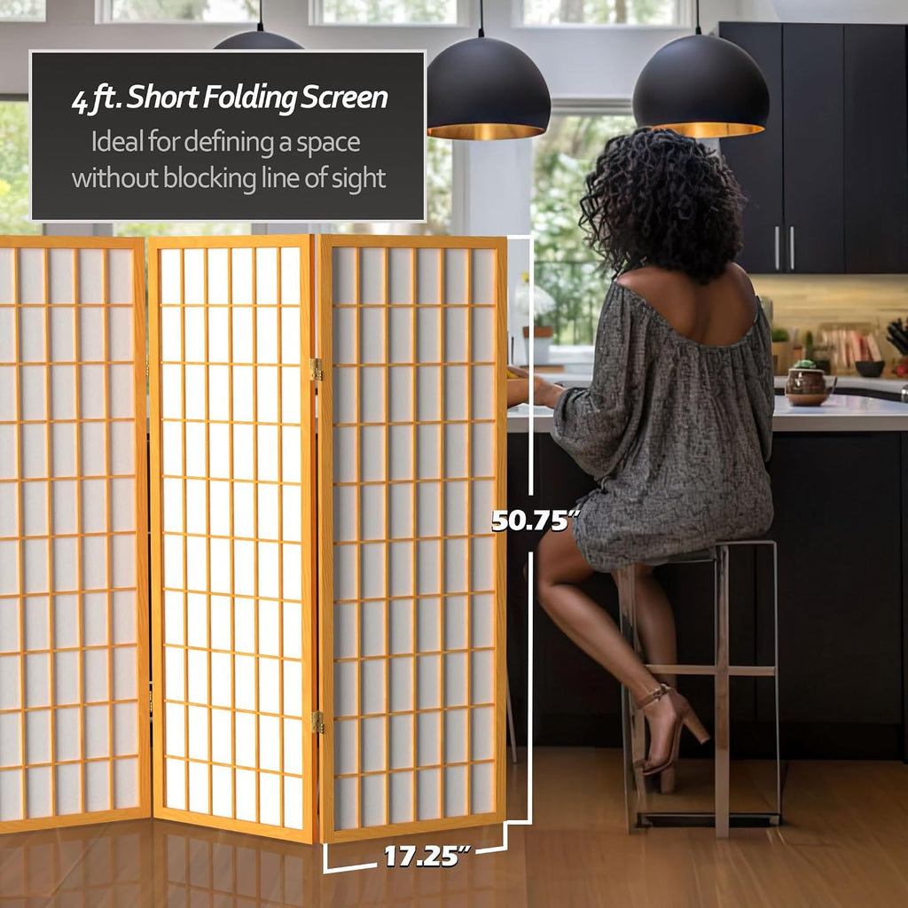 4 ft. Short Window Pane Shoji Screen - Honey - 3 Panels
