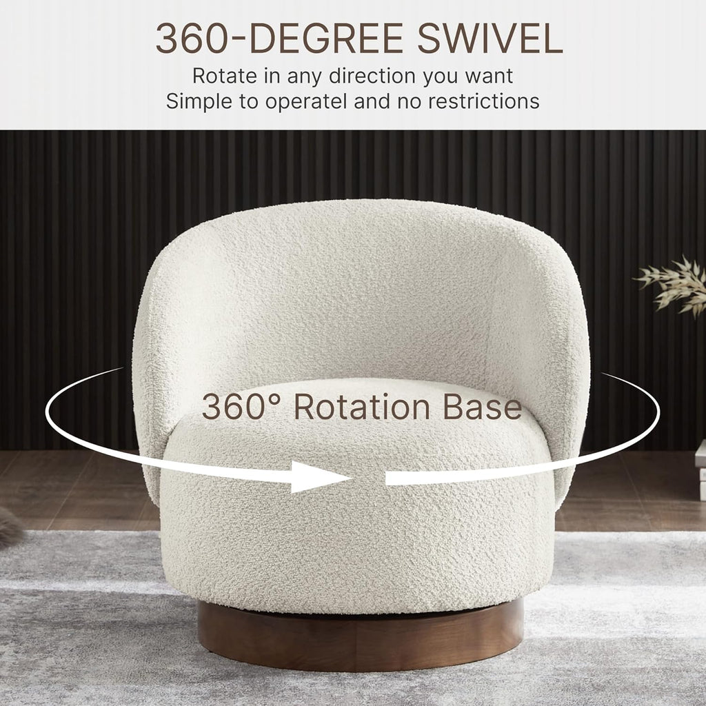 KISLOT Swivel Accent Chair Round Barrel Armchair Upholstered Performance Fabric for Living Room Bedroom Waitingroom,1 Box,Cream
