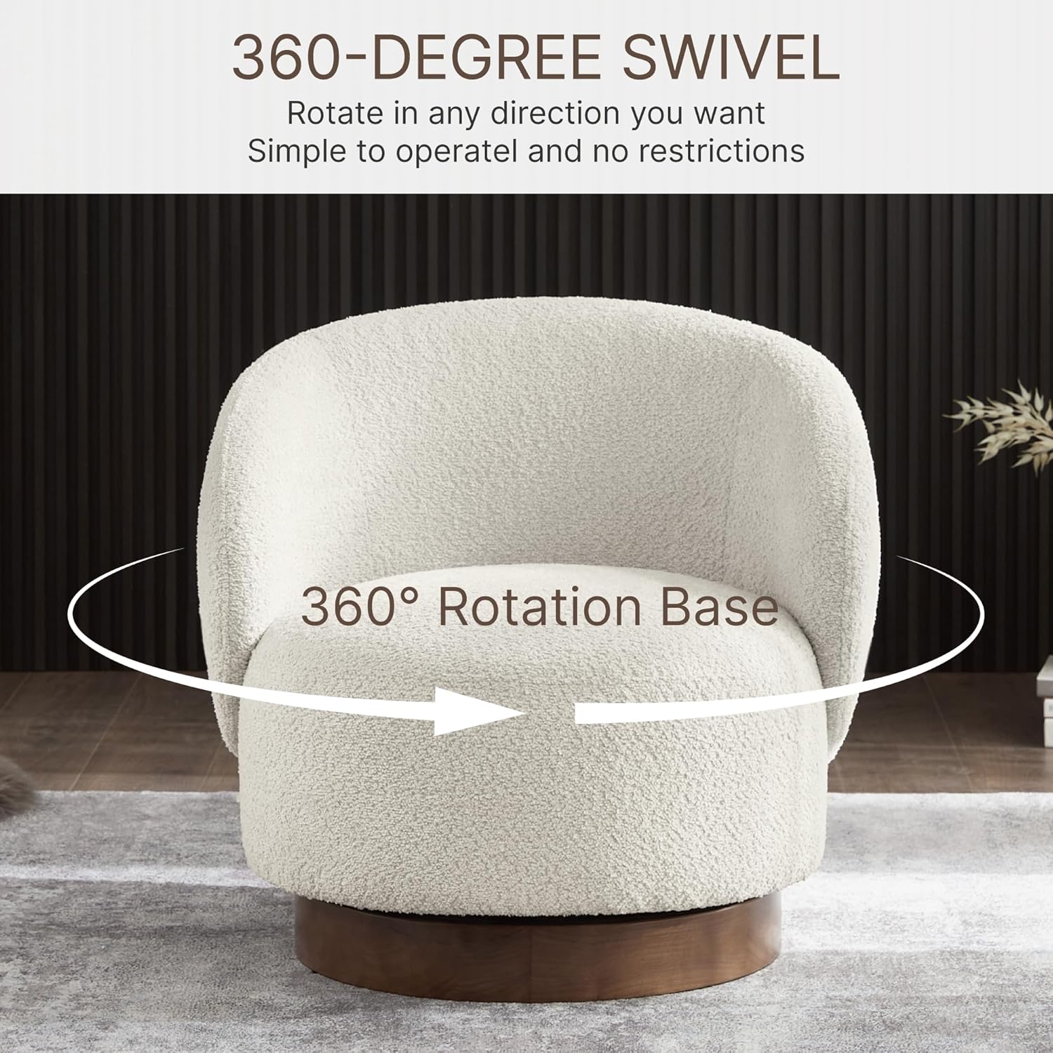 KISLOT Swivel Accent Chair Round Barrel Armchair Upholstered Performance Fabric for Living Room Bedroom Waitingroom,1 Box,Cream