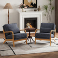 MALOL Modern Accent Chair Set of 2 with Lumbar Pillow, Relaxing Mid Century Chair Armchair with Solid Wood Frame & Soft Cushion, Reading Leisure Armchair for Living Room, Blue