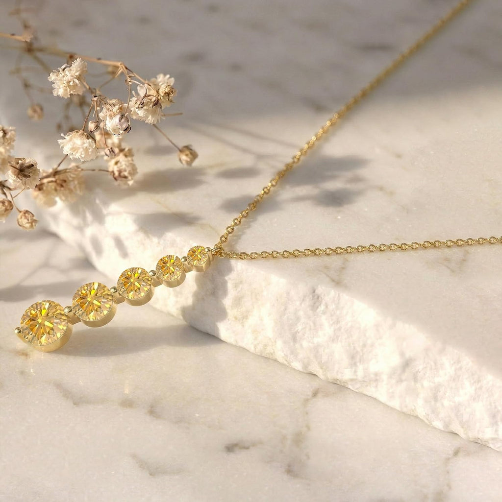 GOODSTONE JEWELS Linear Drop Pendant Necklace for Women in Yellow Gold Plated | Size 16+2 Inch Cable Chain with Lobster Clasp | Natural Birthstone Jewelry Gift for Her